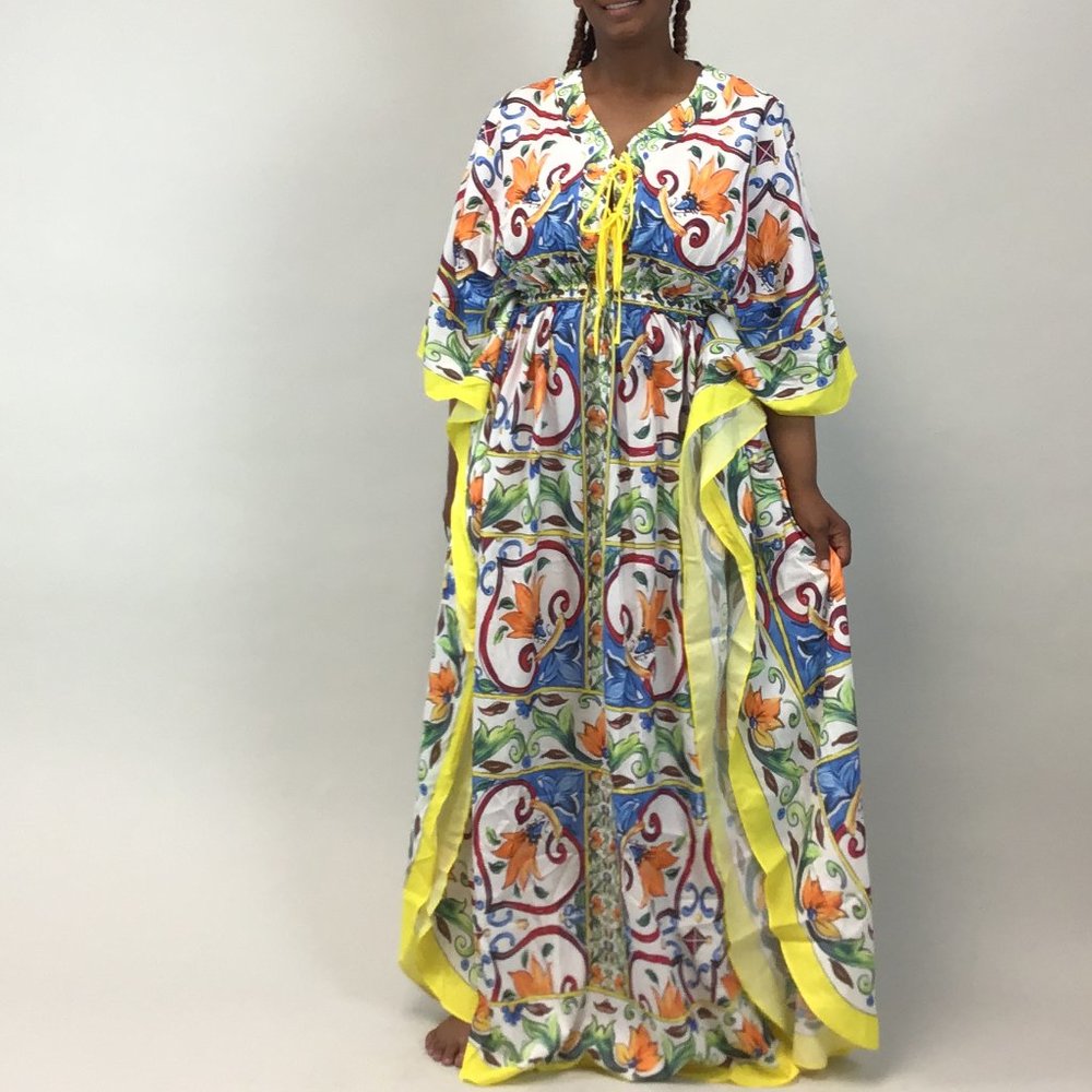 Plus size Floral Tropical Long Kimono Dress Lounger Beach Coverup